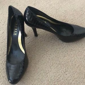 Ralph Lauren Black Snakeskin Pumps- size 6